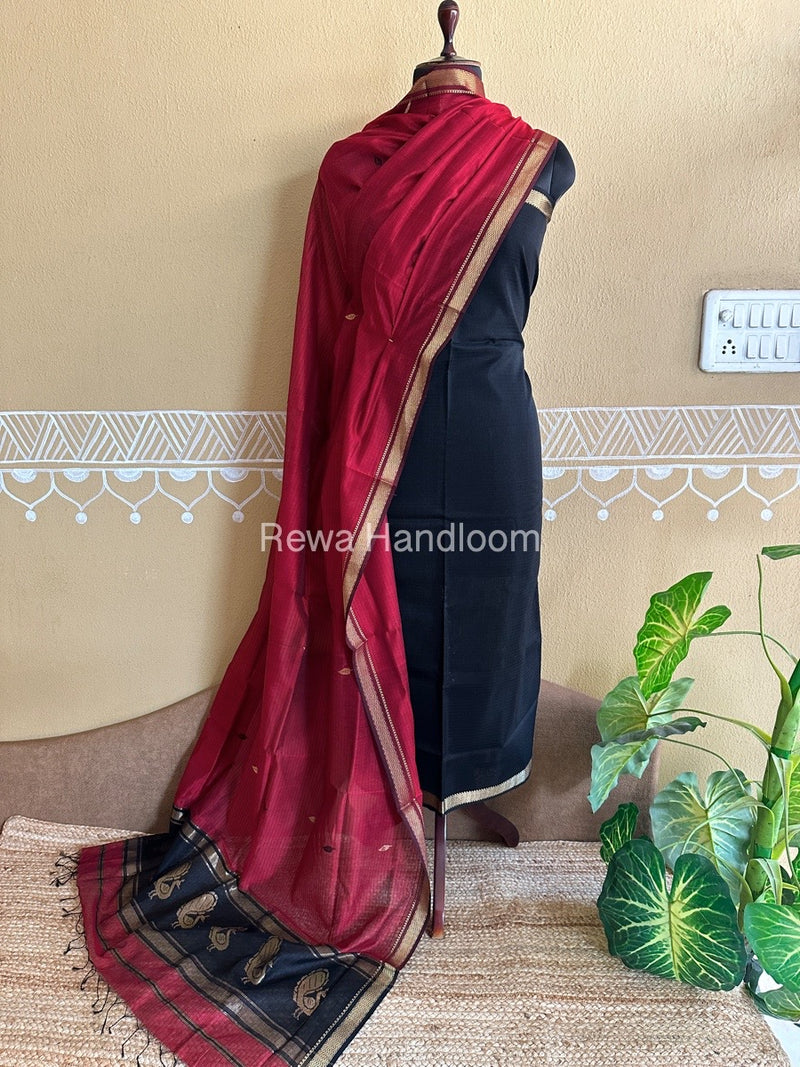 Maheshwari Peacock Buta-Buti Top-Dupatta Set