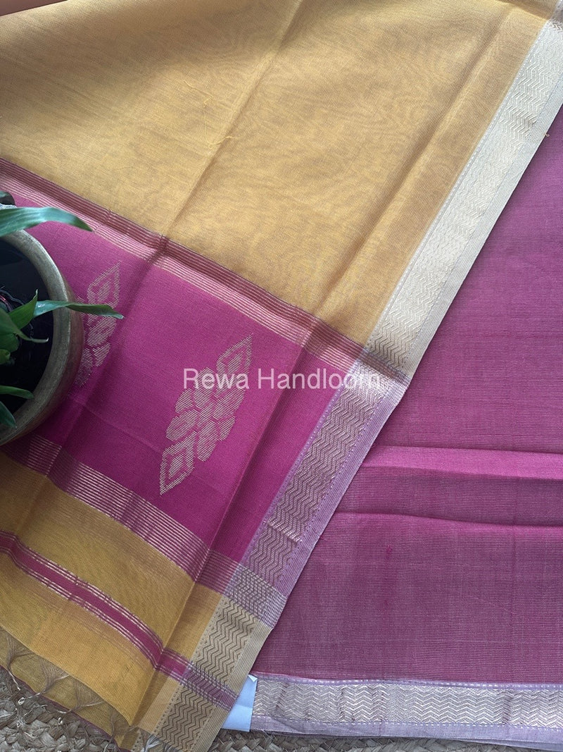 Maheshwari Pink-Golden Yellow Tissue Buta Dress Material TPT019
