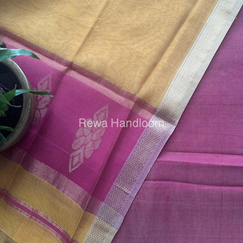 Maheshwari Pink-Golden Yellow Tissue Buta Dress Material TPT019