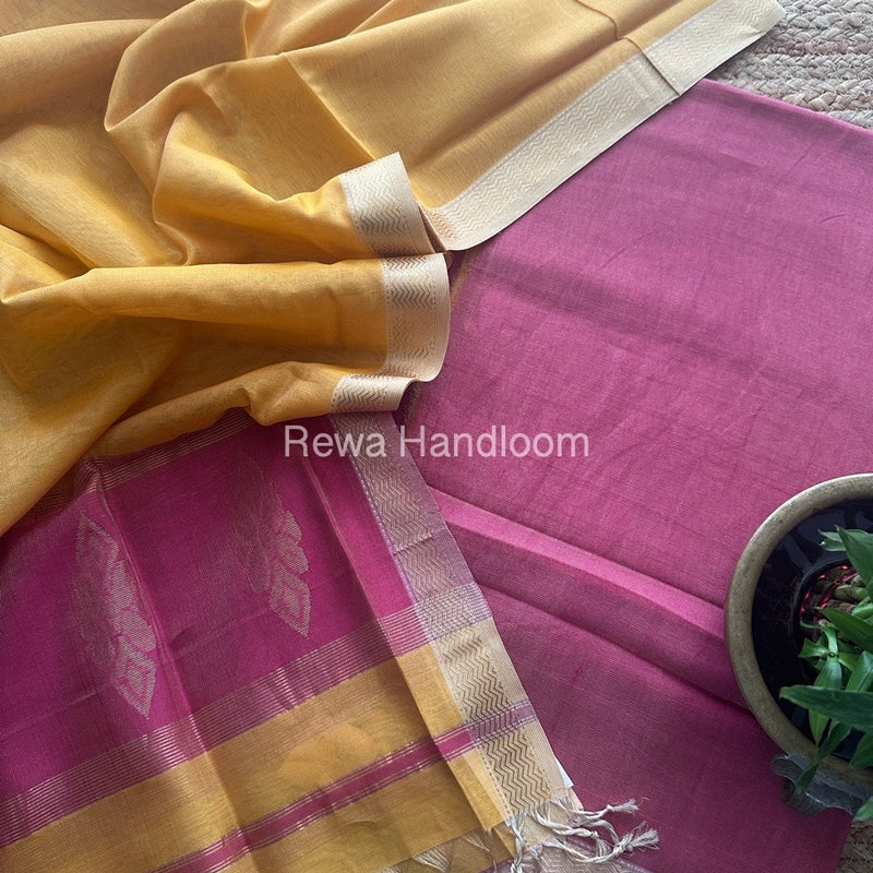 Maheshwari Pink-Golden Yellow Tissue Buta Dress Material TPT019