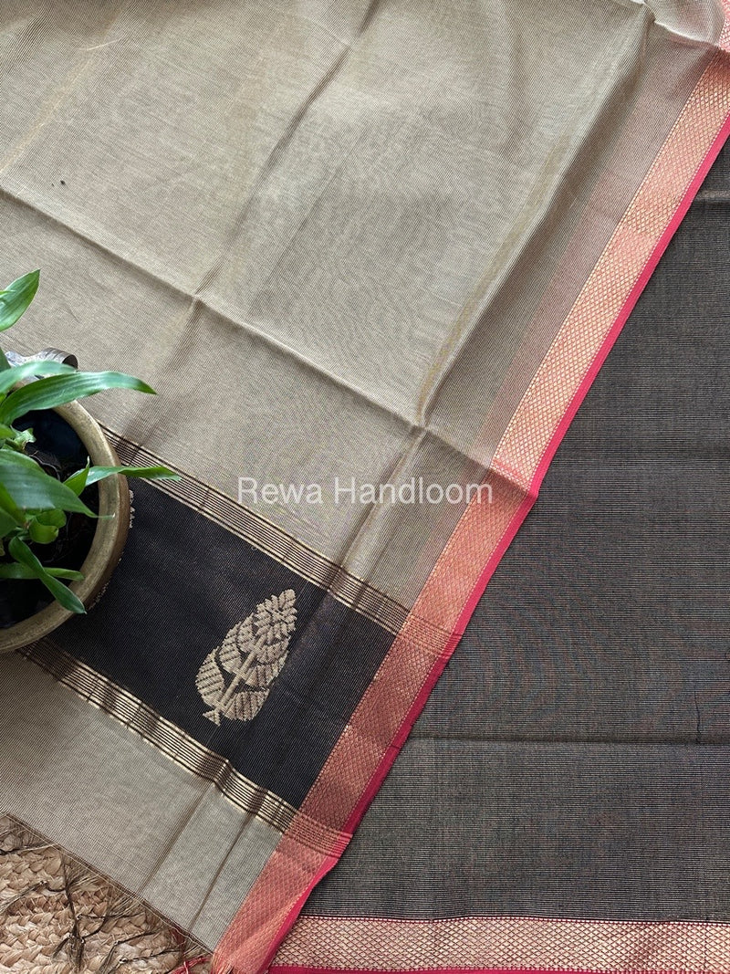 Maheshwari Black-Beige Tissue Butta Dress Material TPT074