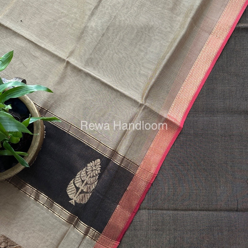 Maheshwari Black-Beige Tissue Butta Dress Material TPT074