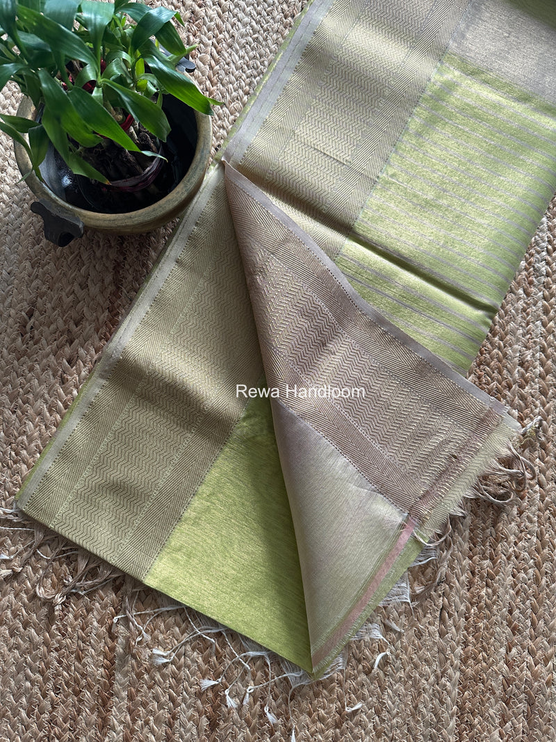 Maheshwari Light Parrot Green Tissue Silk Saree FTS013