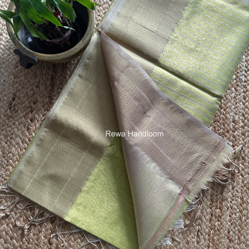 Maheshwari Light Parrot Green Tissue Silk Saree FTS013