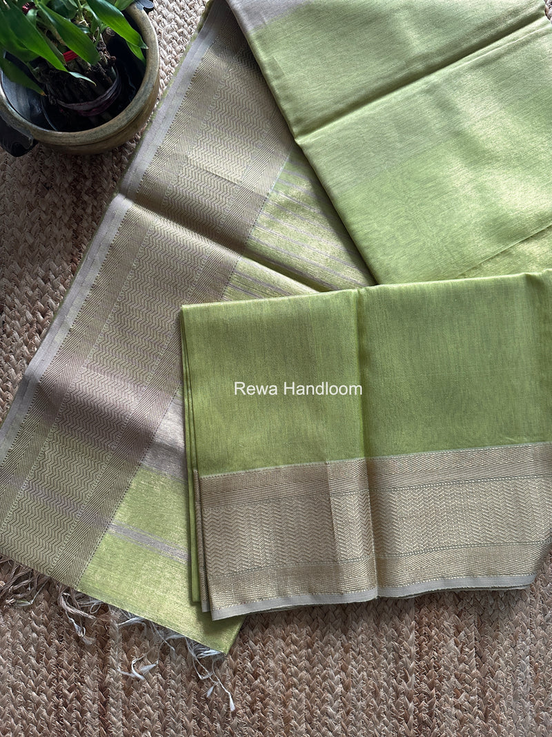 Maheshwari Light Parrot Green Tissue Silk Saree FTS013