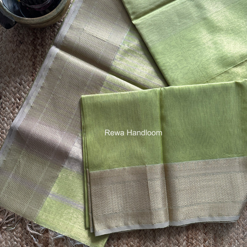 Maheshwari Light Parrot Green Tissue Silk Saree FTS013