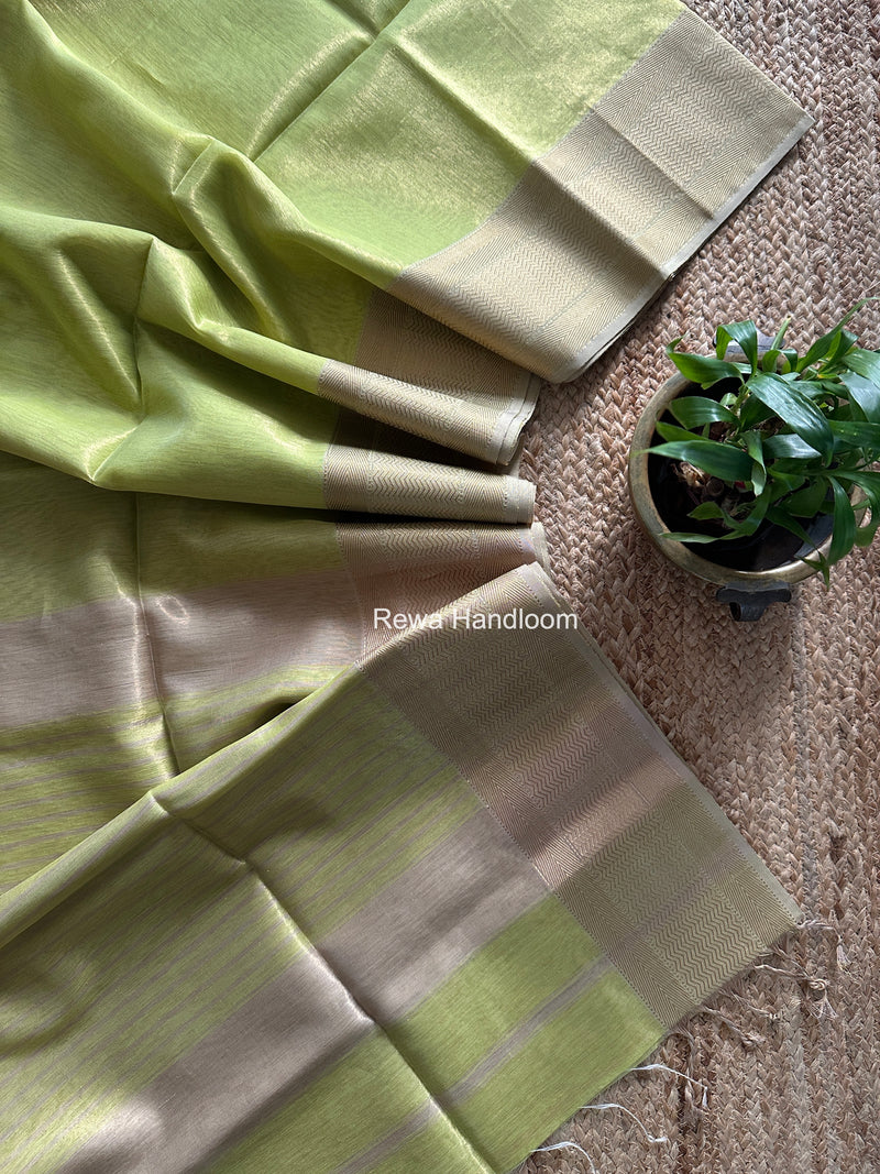 Maheshwari Light Parrot Green Tissue Silk Saree FTS013