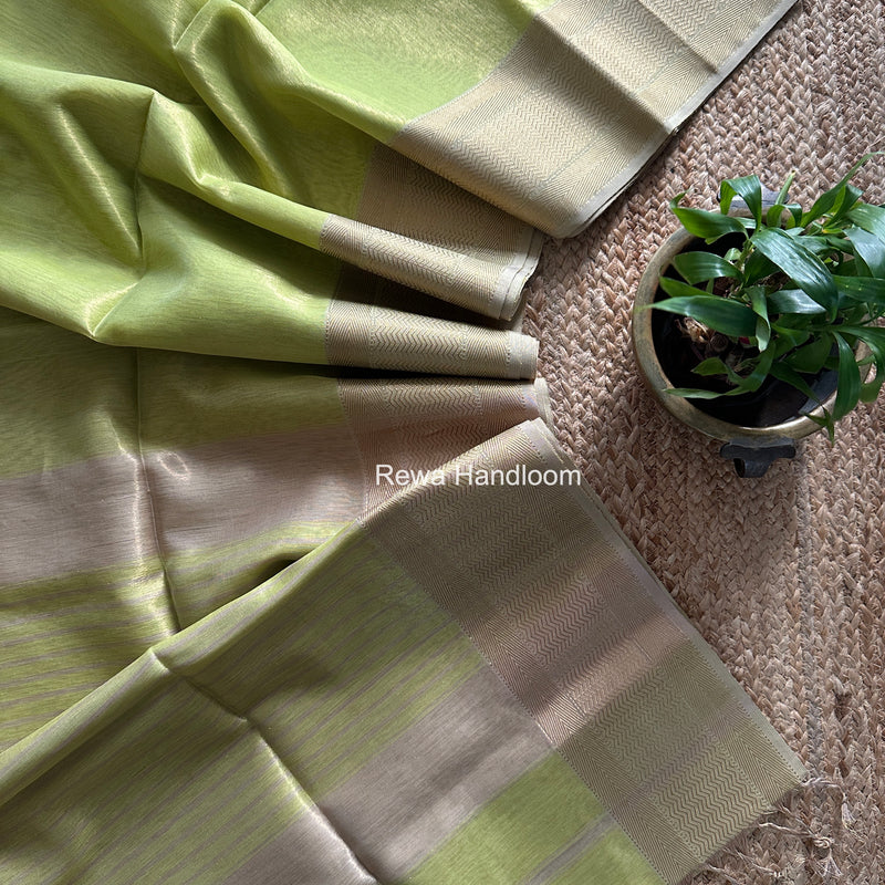 Maheshwari Light Parrot Green Tissue Silk Saree FTS013