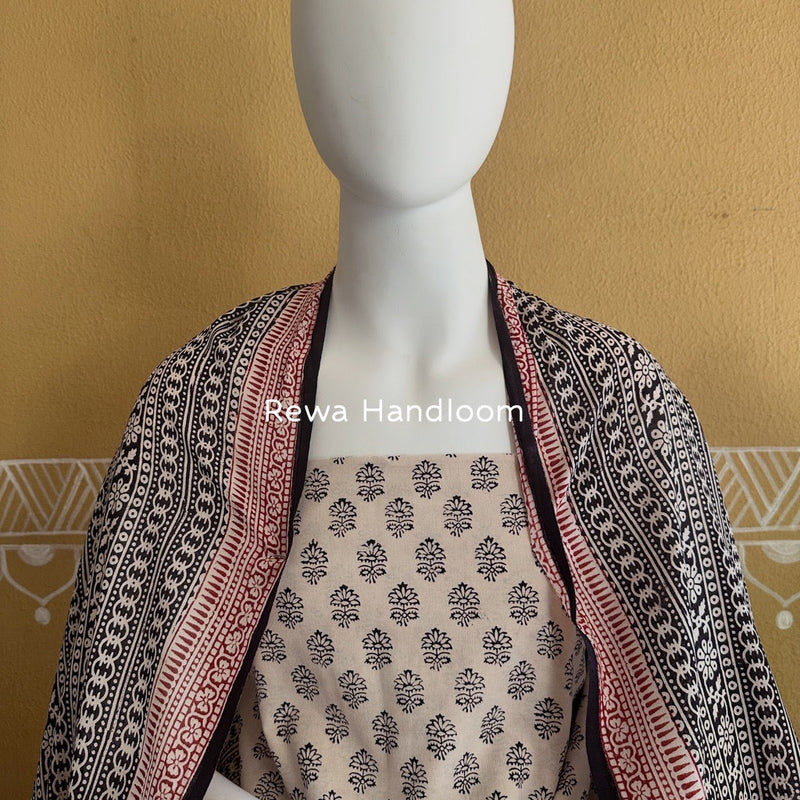 White-Black Bagh Print Cotton Suit BGCSJ0131