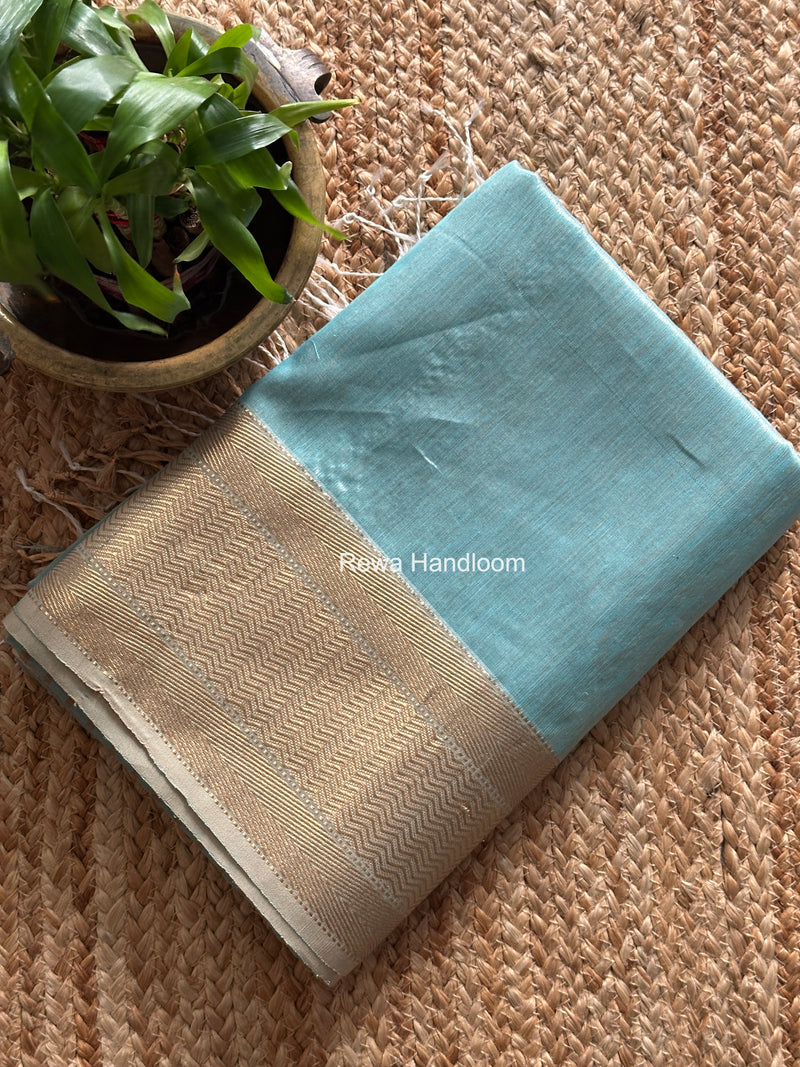 Maheshwari Sky Blue Tissue Silk Saree FTS014