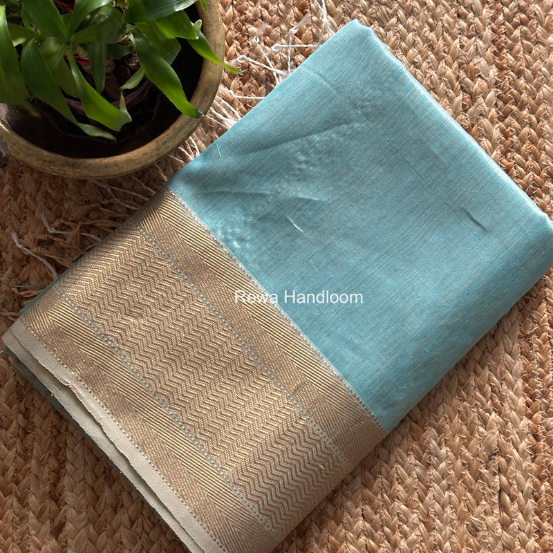Maheshwari Sky Blue Tissue Silk Saree FTS014