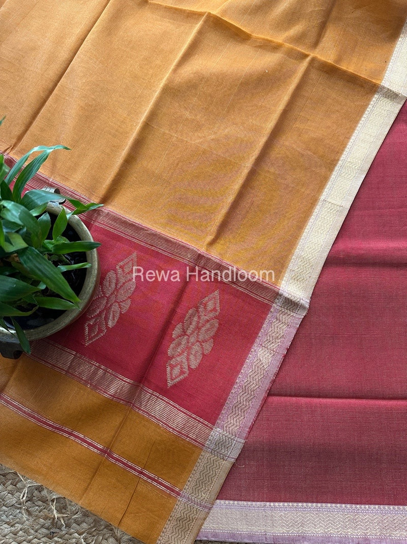 Maheshwari Red-Turmeric Yellow Tissue Buta Dress Material TPT068