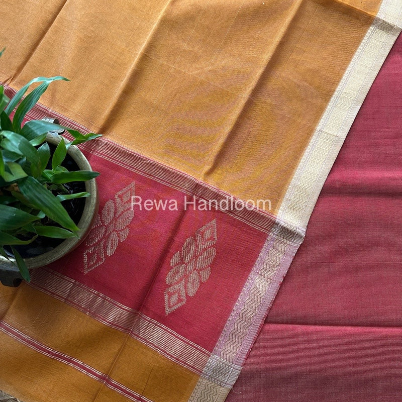 Maheshwari Red-Turmeric Yellow Tissue Buta Dress Material TPT068