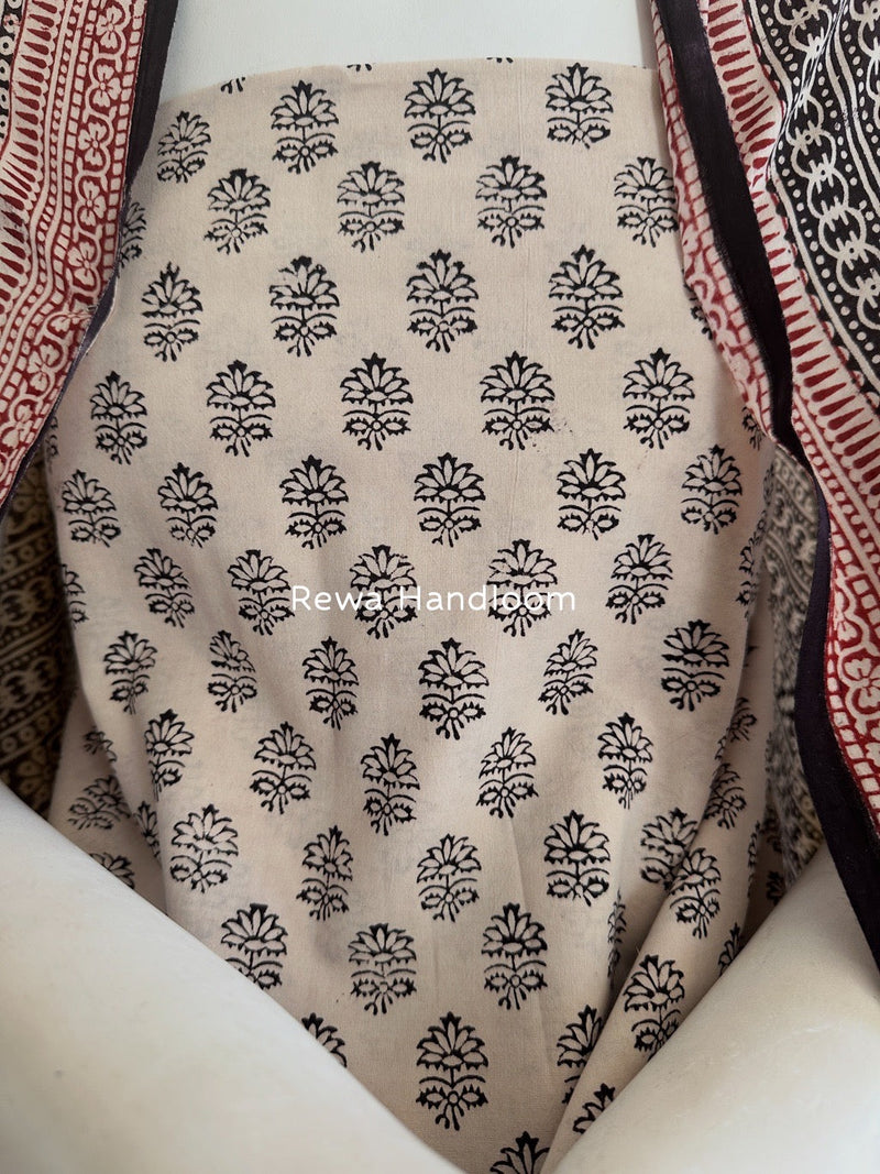 White-Black Bagh Print Cotton Suit BGCSJ0131
