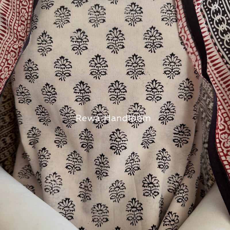 White-Black Bagh Print Cotton Suit BGCSJ0131