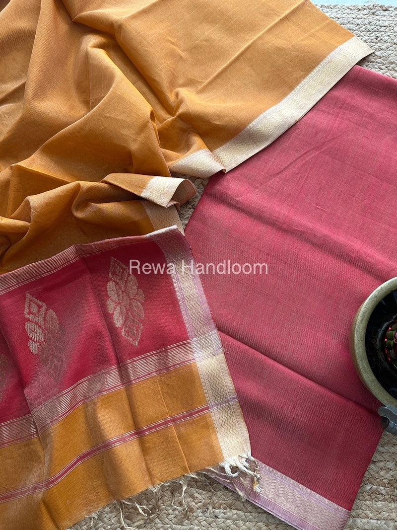 Maheshwari Red-Turmeric Yellow Tissue Buta Dress Material TPT068