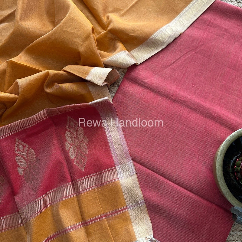 Maheshwari Red-Turmeric Yellow Tissue Buta Dress Material TPT068