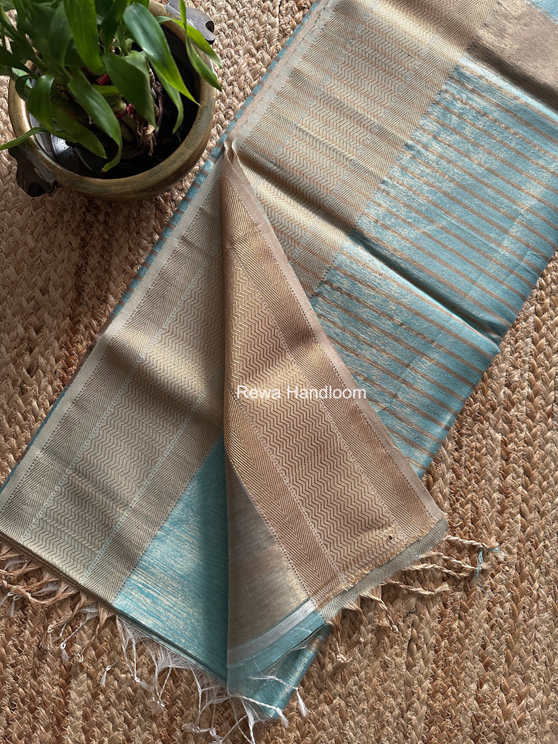 Maheshwari Sky Blue Tissue Silk Saree FTS014