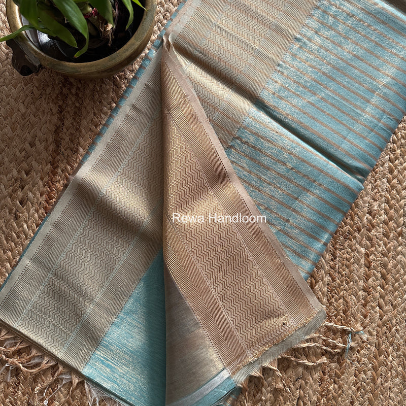 Maheshwari Sky Blue Tissue Silk Saree FTS014