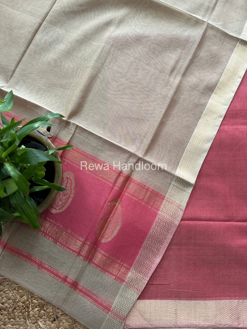 Maheshwari Rani Pink-Beige Tissue Buta Dress Material TPT057