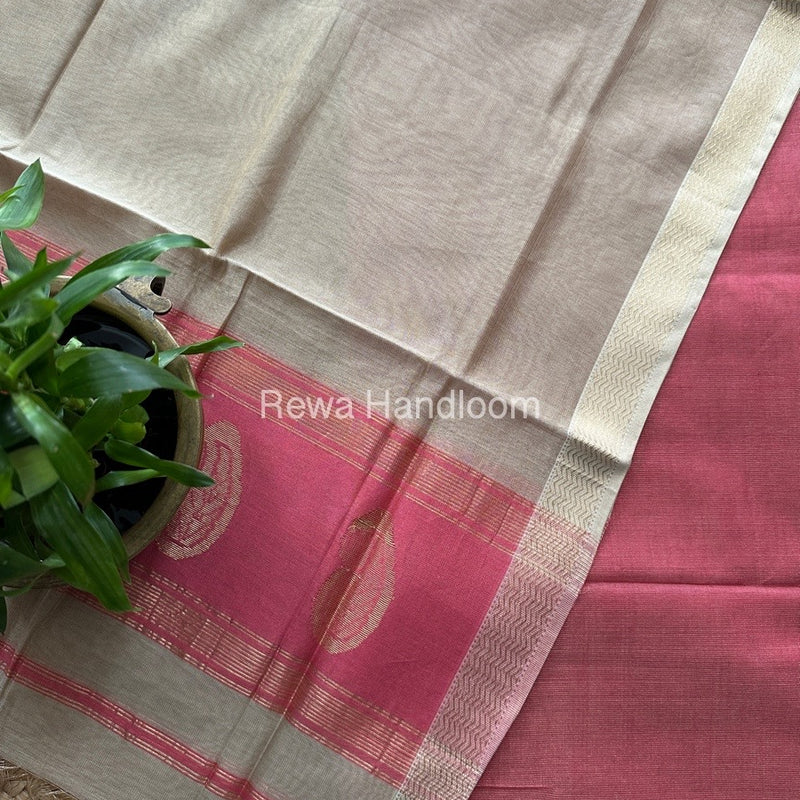 Maheshwari Rani Pink-Beige Tissue Buta Dress Material TPT057
