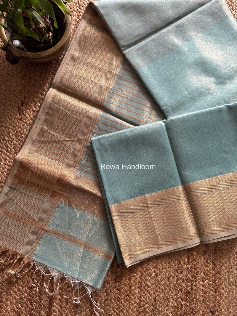 Maheshwari Sky Blue Tissue Silk Saree FTS014