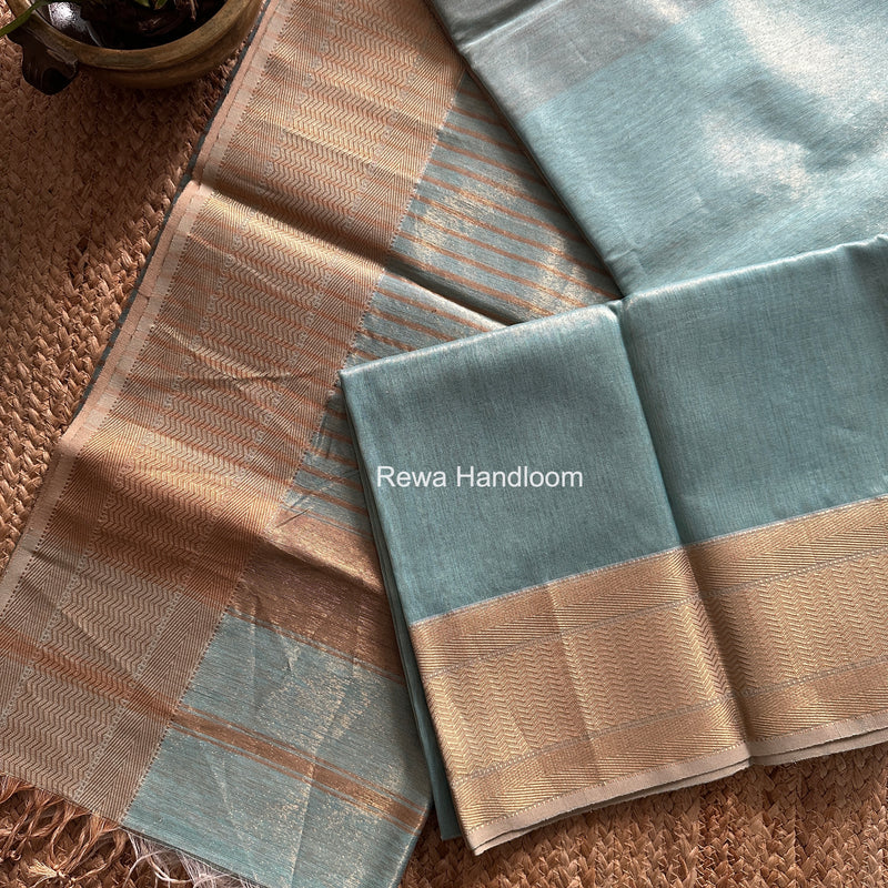 Maheshwari Sky Blue Tissue Silk Saree FTS014
