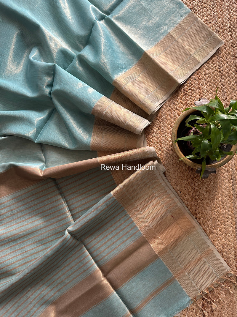 Maheshwari Sky Blue Tissue Silk Saree FTS014