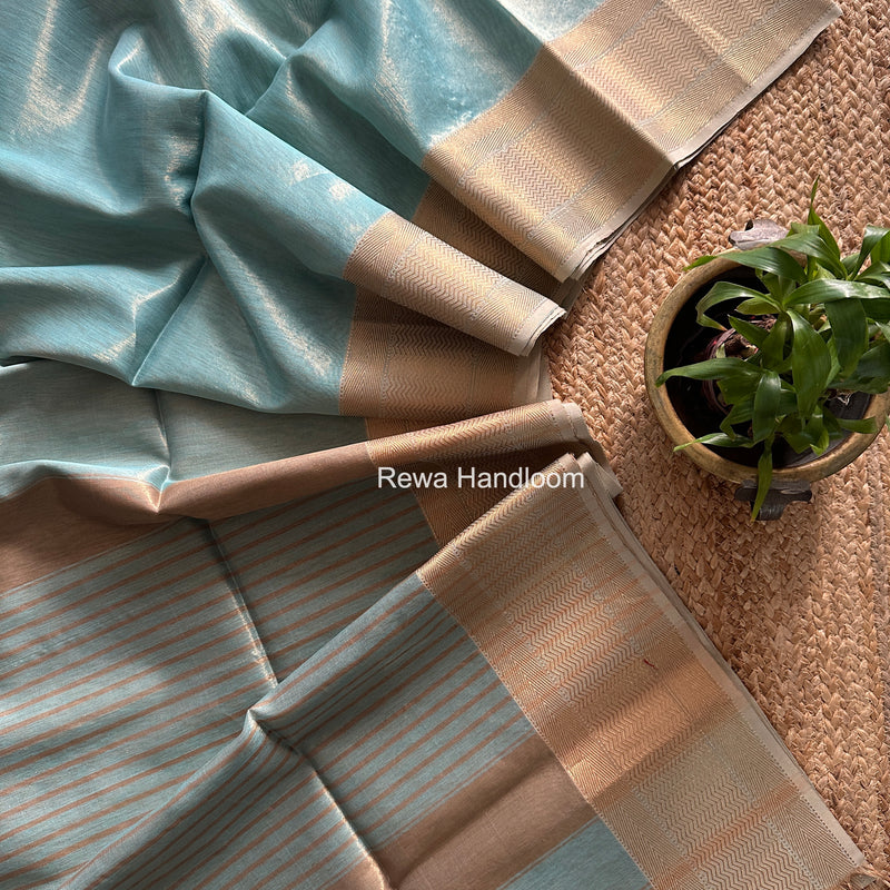 Maheshwari Sky Blue Tissue Silk Saree FTS014
