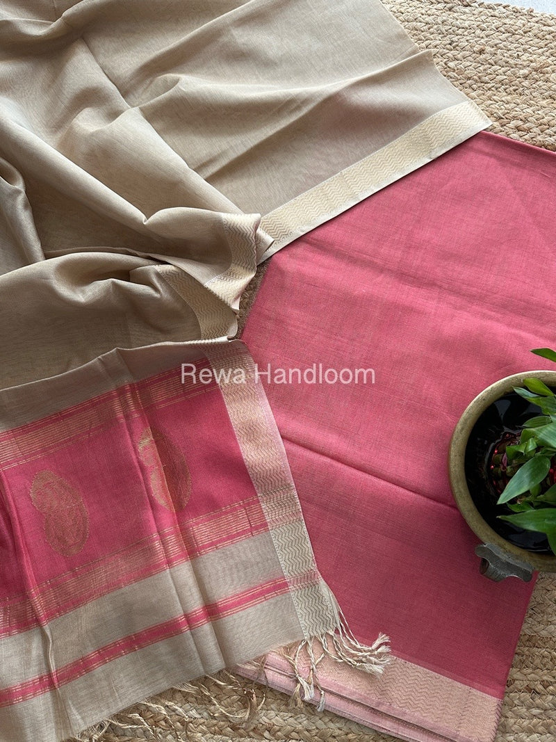 Maheshwari Rani Pink-Beige Tissue Buta Dress Material TPT057