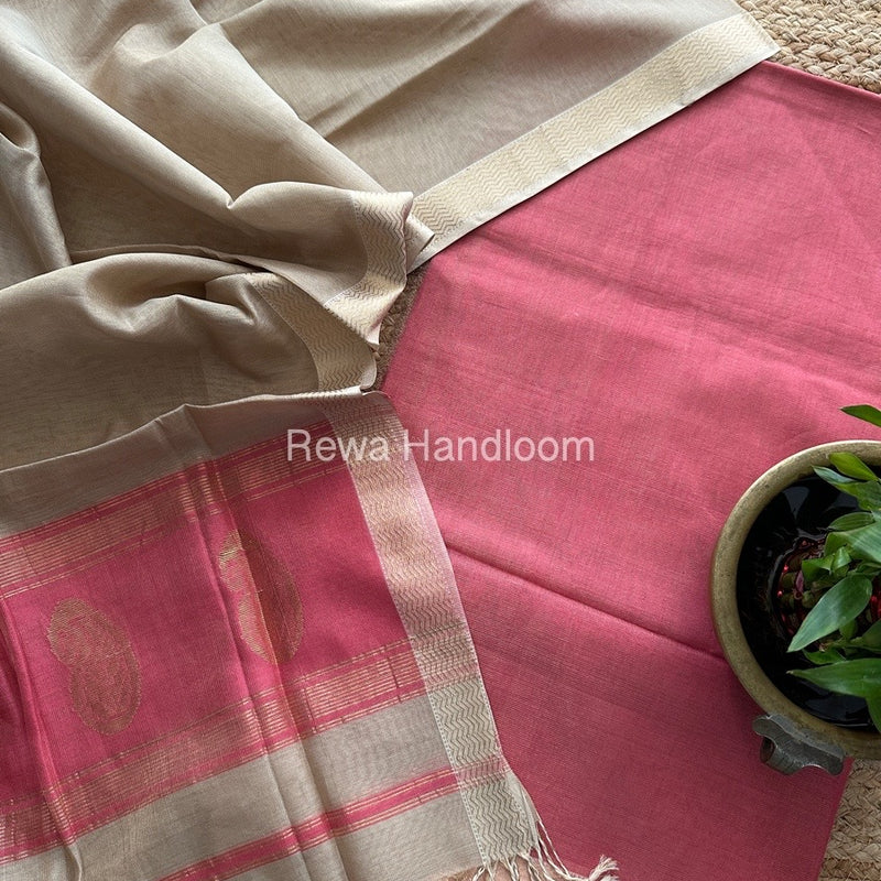 Maheshwari Rani Pink-Beige Tissue Buta Dress Material TPT057