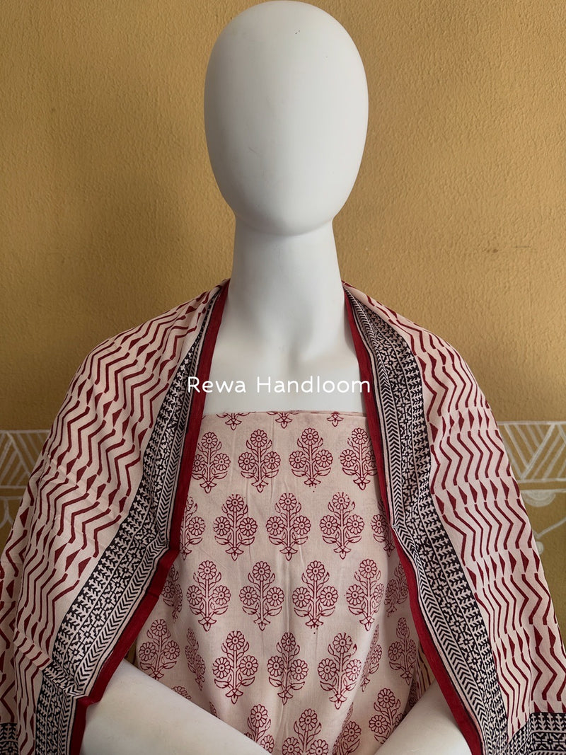 White-Red Bagh Print Cotton Suit BGCSJ0111
