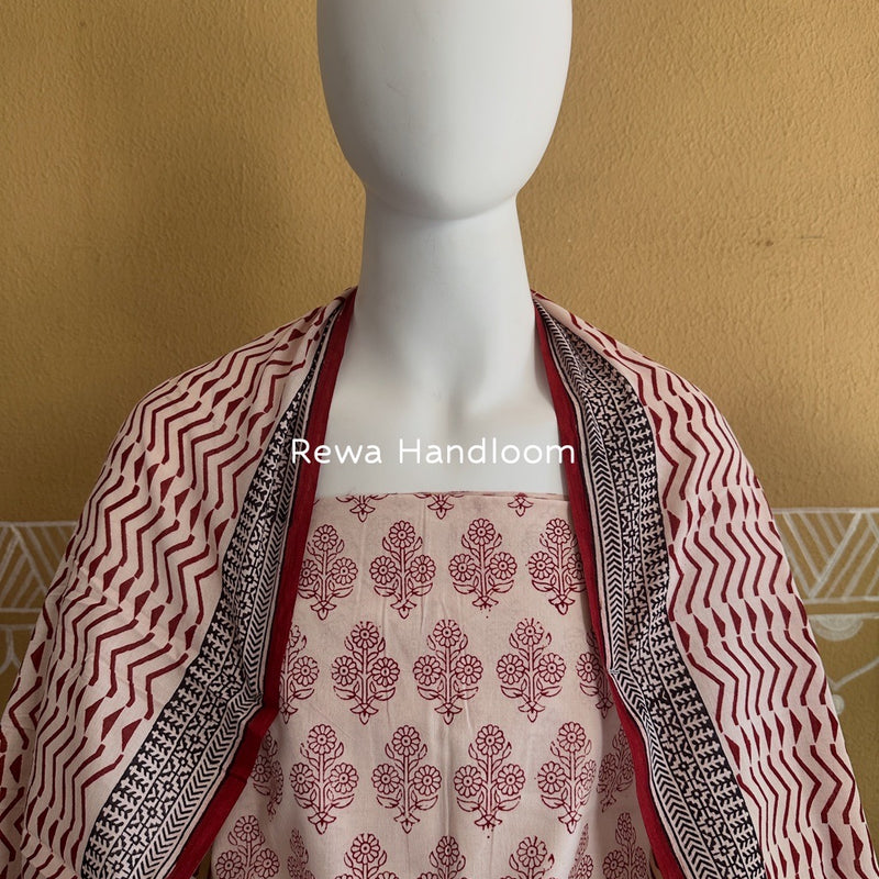 White-Red Bagh Print Cotton Suit BGCSJ0111