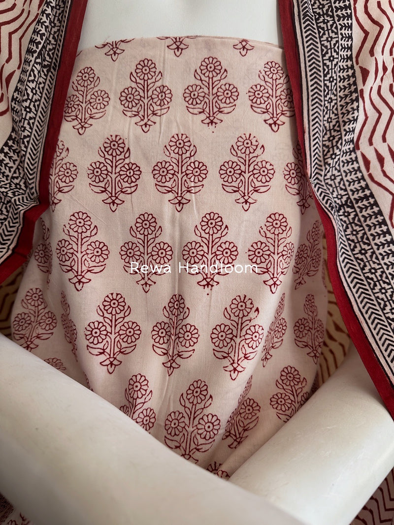 White-Red Bagh Print Cotton Suit BGCSJ0111