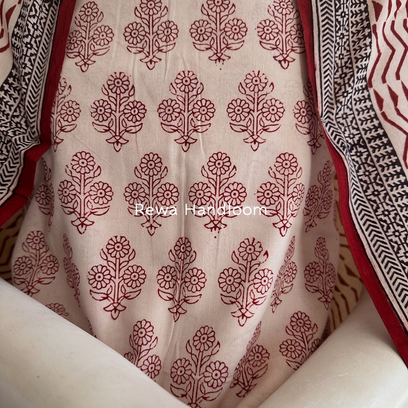 White-Red Bagh Print Cotton Suit BGCSJ0111