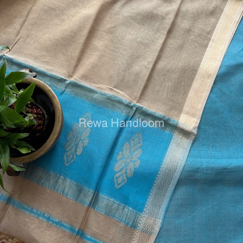 Maheshwari Firozi-Beige Tissue Buta Dress Material TPT052