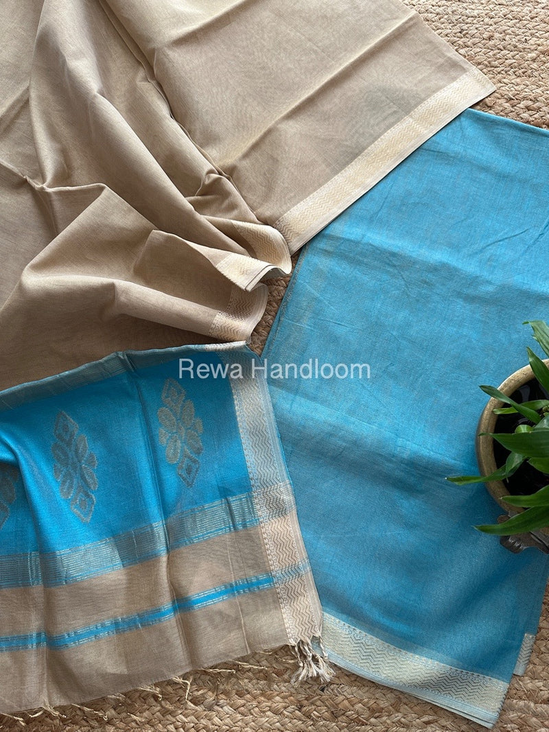 Maheshwari Firozi-Beige Tissue Buta Dress Material TPT052