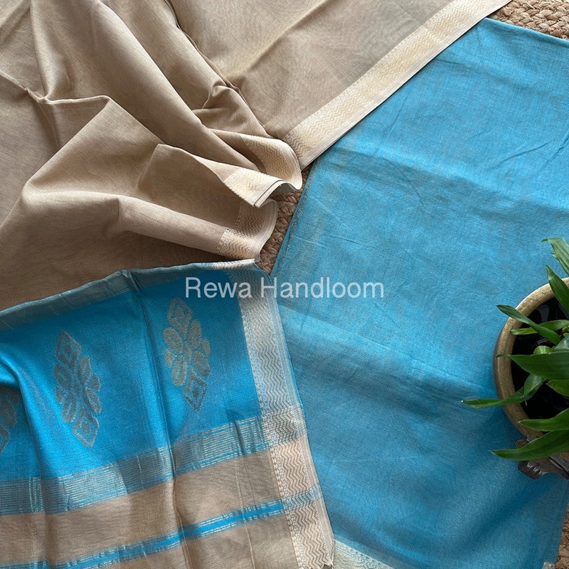 Maheshwari Firozi-Beige Tissue Buta Dress Material TPT052