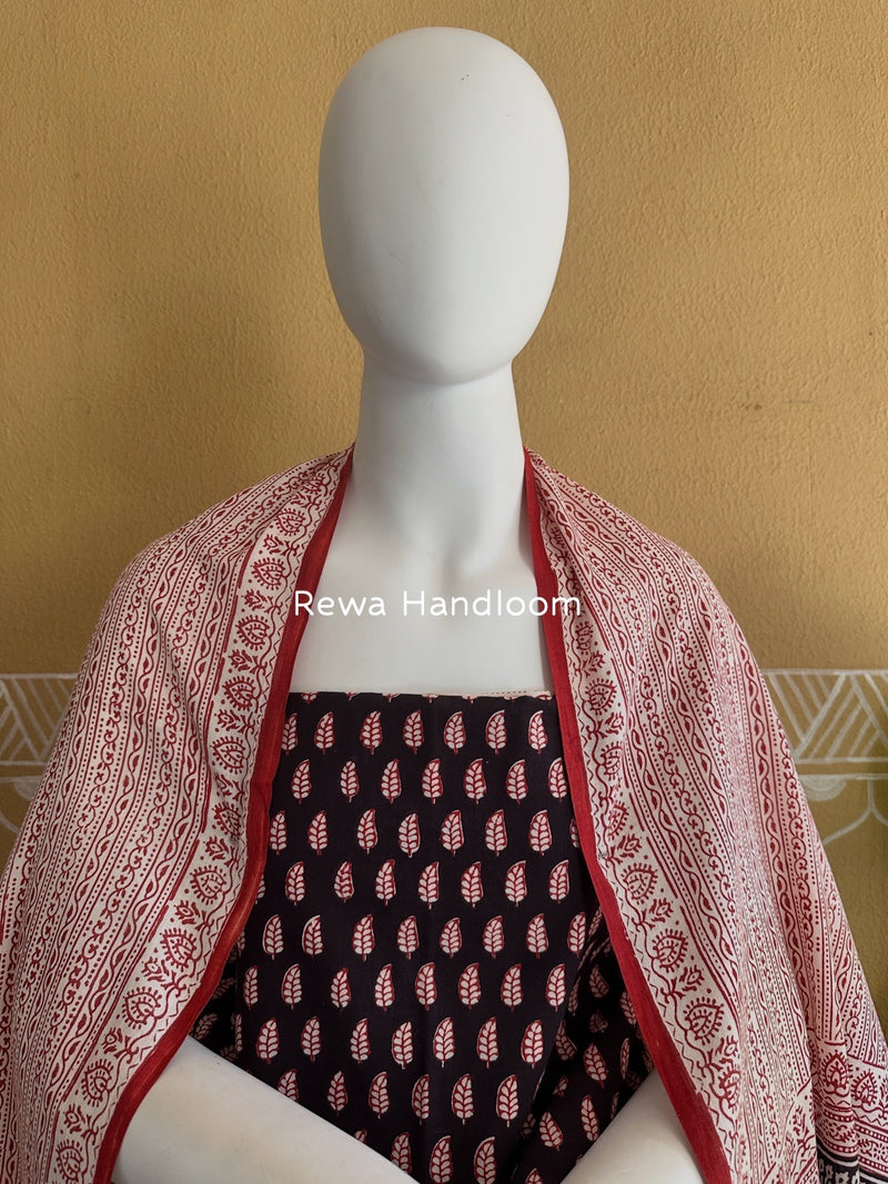 Black-Red Bagh Print Cotton Suit BGCSJ0110