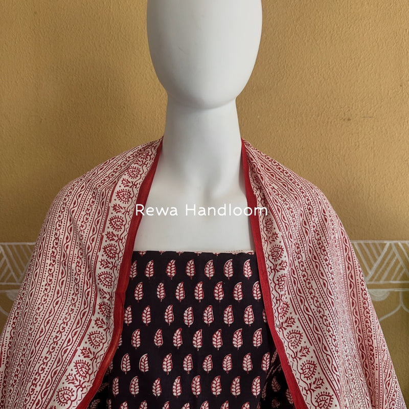 Black-Red Bagh Print Cotton Suit BGCSJ0110