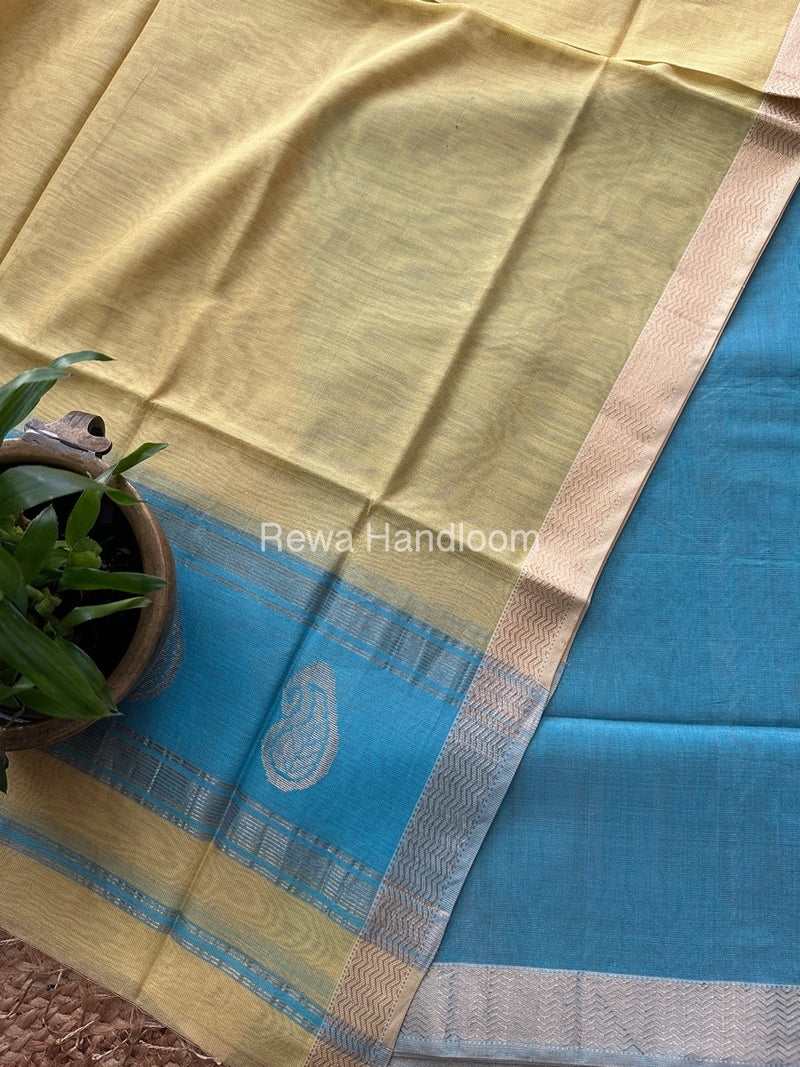 Maheshwari Firozi-Yellow Tissue Buta Dress Material TPT064