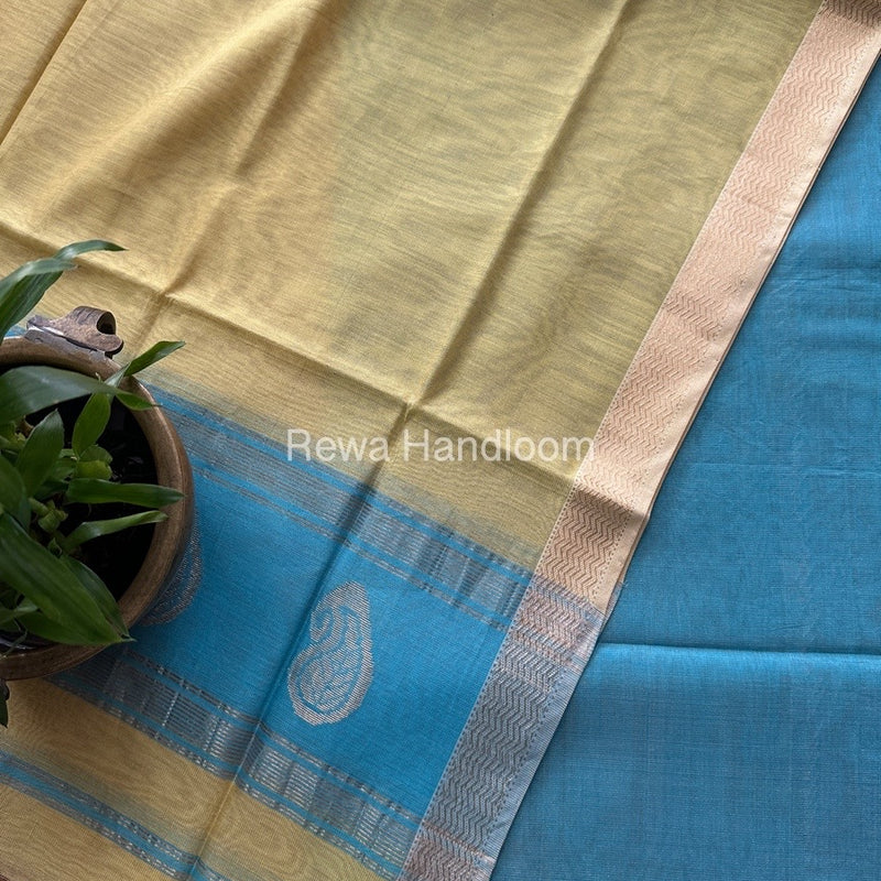 Maheshwari Firozi-Yellow Tissue Buta Dress Material TPT064