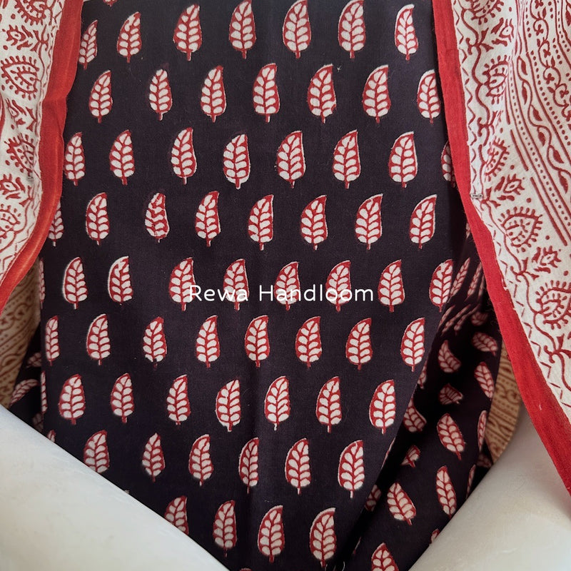 Black-Red Bagh Print Cotton Suit BGCSJ0110