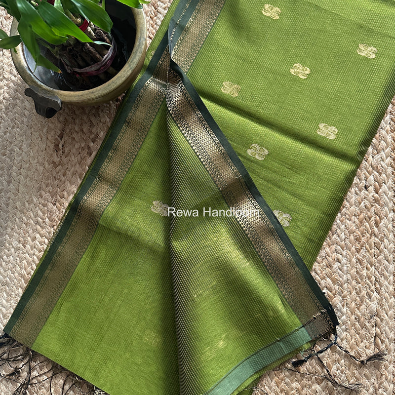 Maheshwari Parrot Green Tissue Butti Saree NFBS011