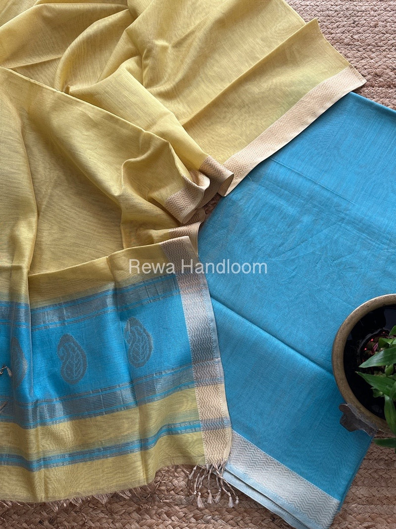 Maheshwari Firozi-Yellow Tissue Buta Dress Material TPT064