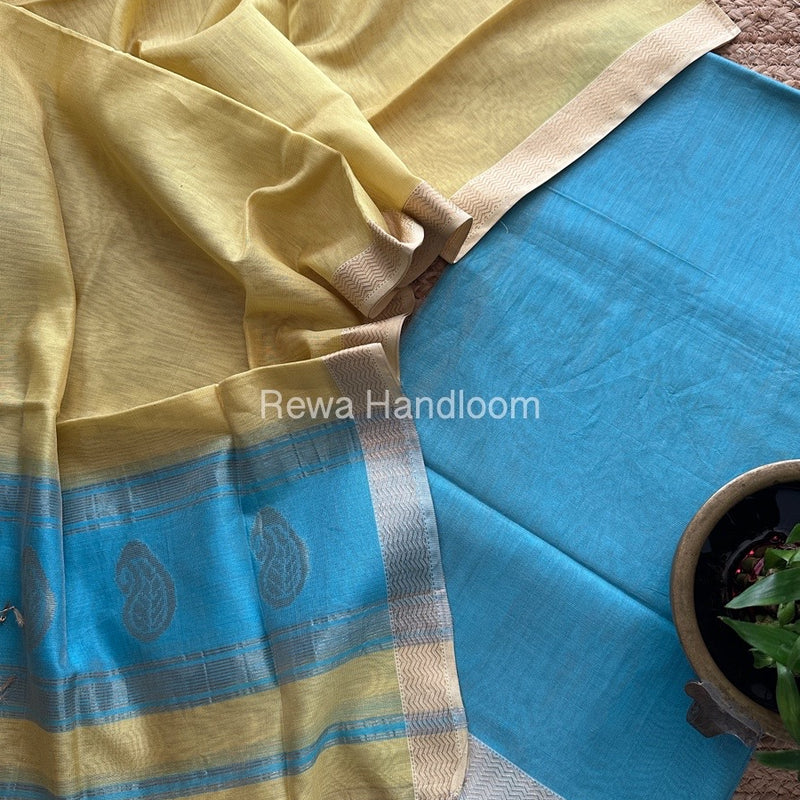 Maheshwari Firozi-Yellow Tissue Buta Dress Material TPT064