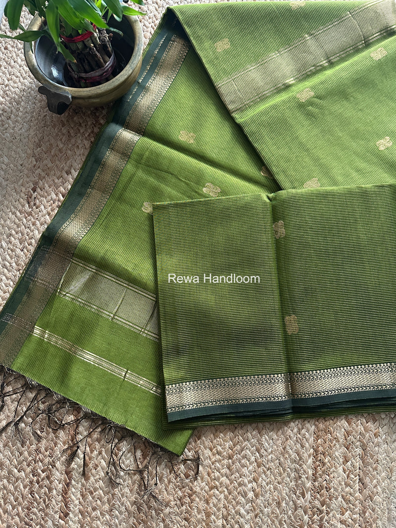 Maheshwari Parrot Green Tissue Butti Saree NFBS011