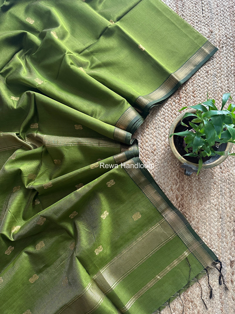 Maheshwari Parrot Green Tissue Butti Saree NFBS011