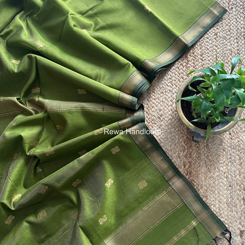 Maheshwari Parrot Green Tissue Butti Saree NFBS011