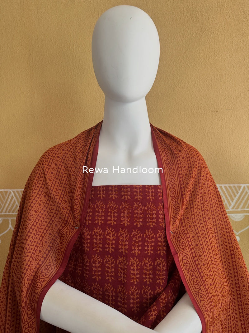 Maroon-Orange Bagh Print Cotton Suit BGCSJ0128